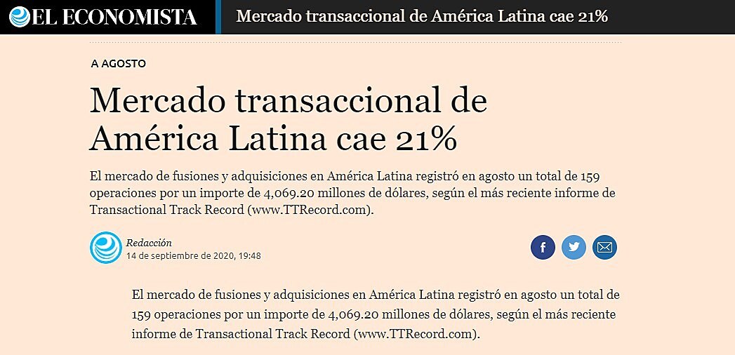 Mercado transaccional de Amrica Latina cae 21%